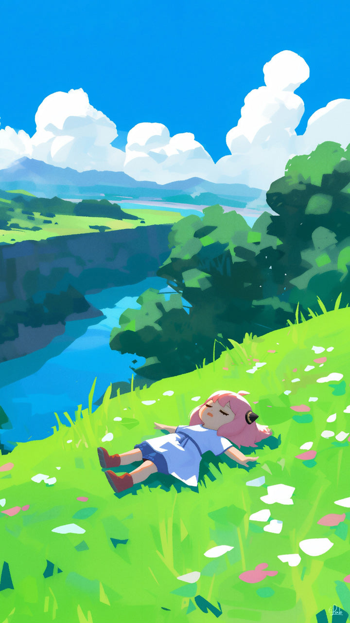 Phone Wallpaper Anya Sleeping on Grass