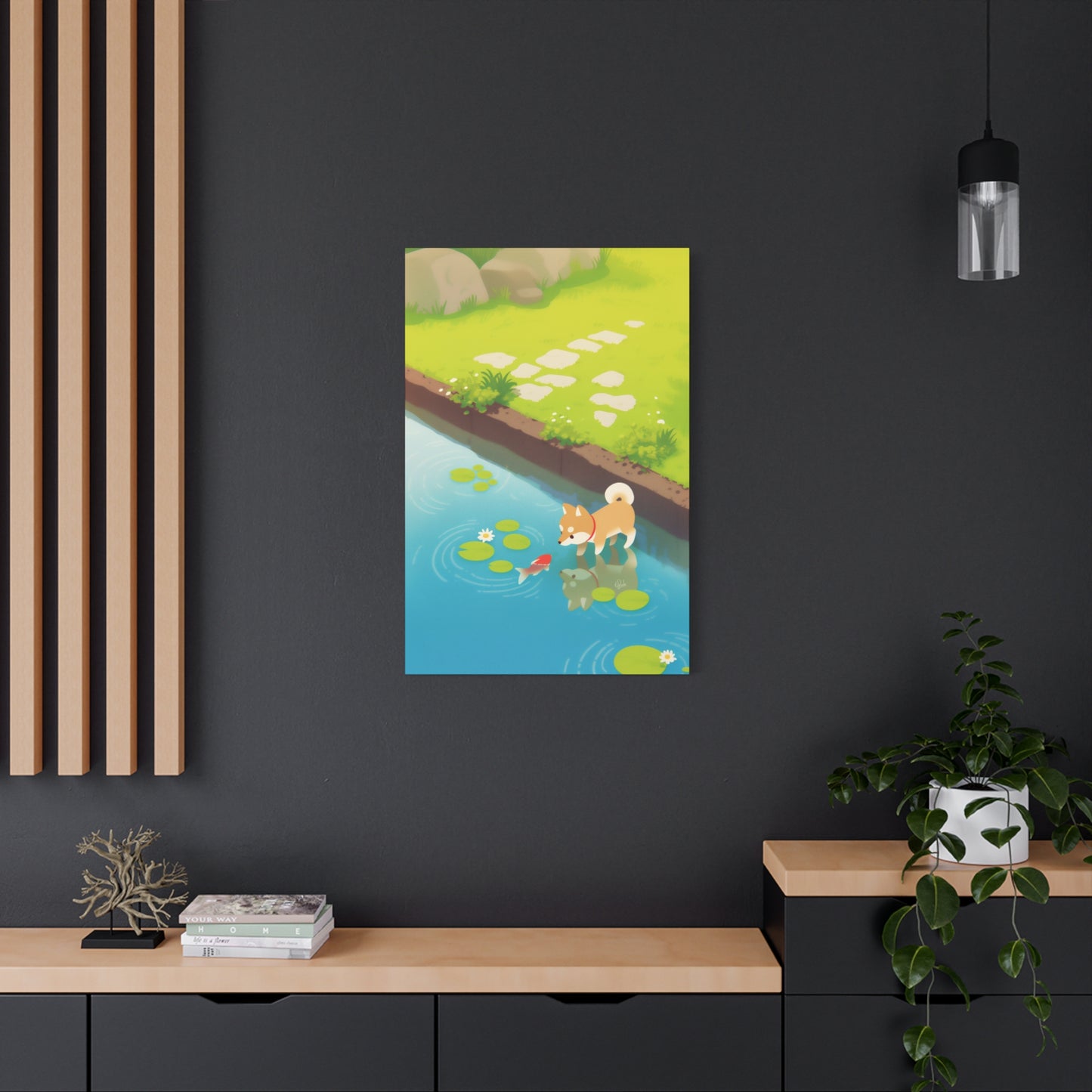 Dog and Fish's Curious Stare Canvas