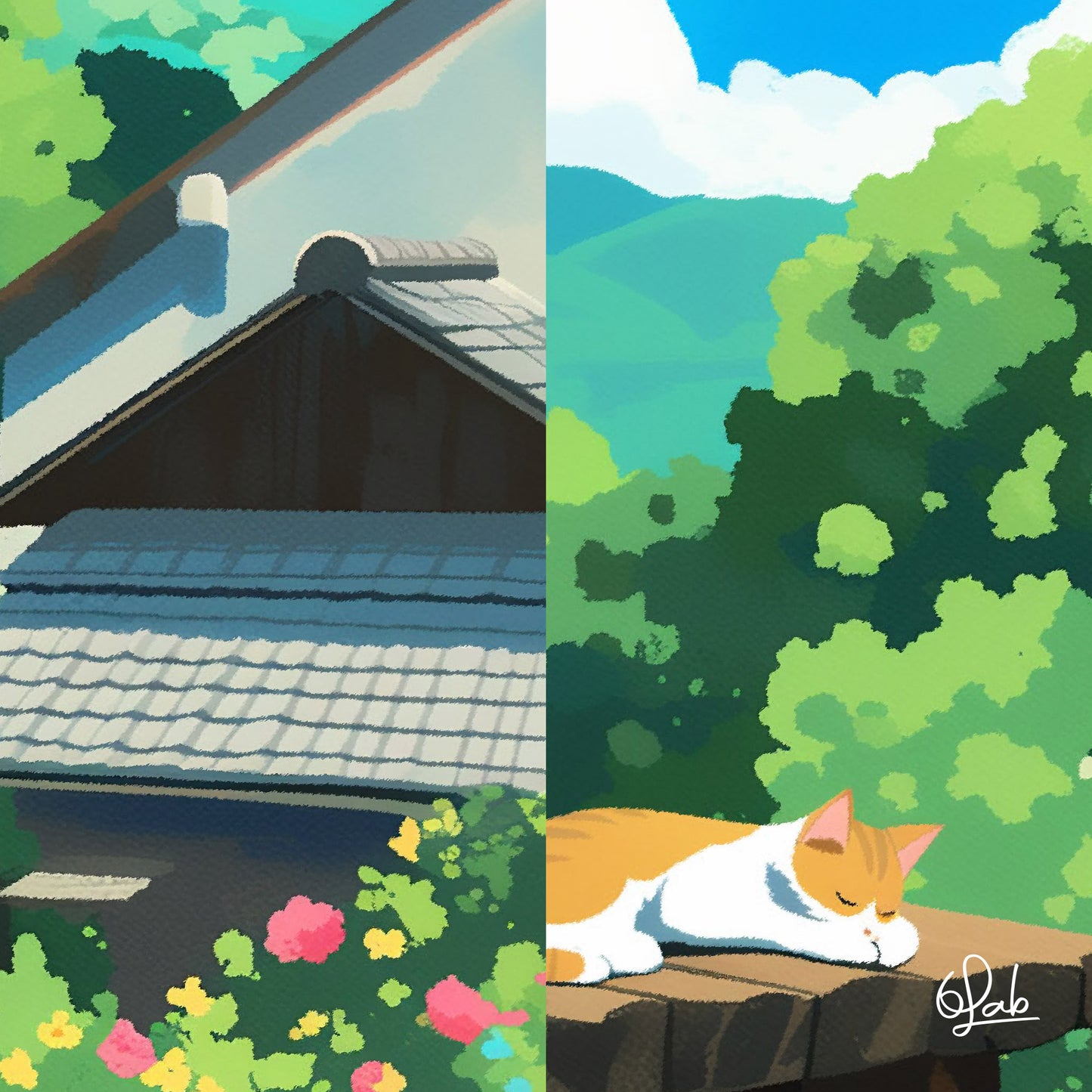 Rooftop Sleeping Cat Canvas