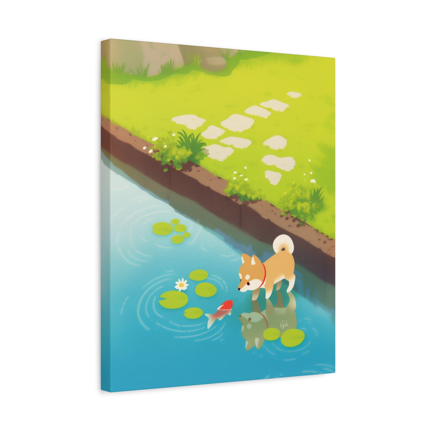 Dog and Fish's Curious Stare Canvas