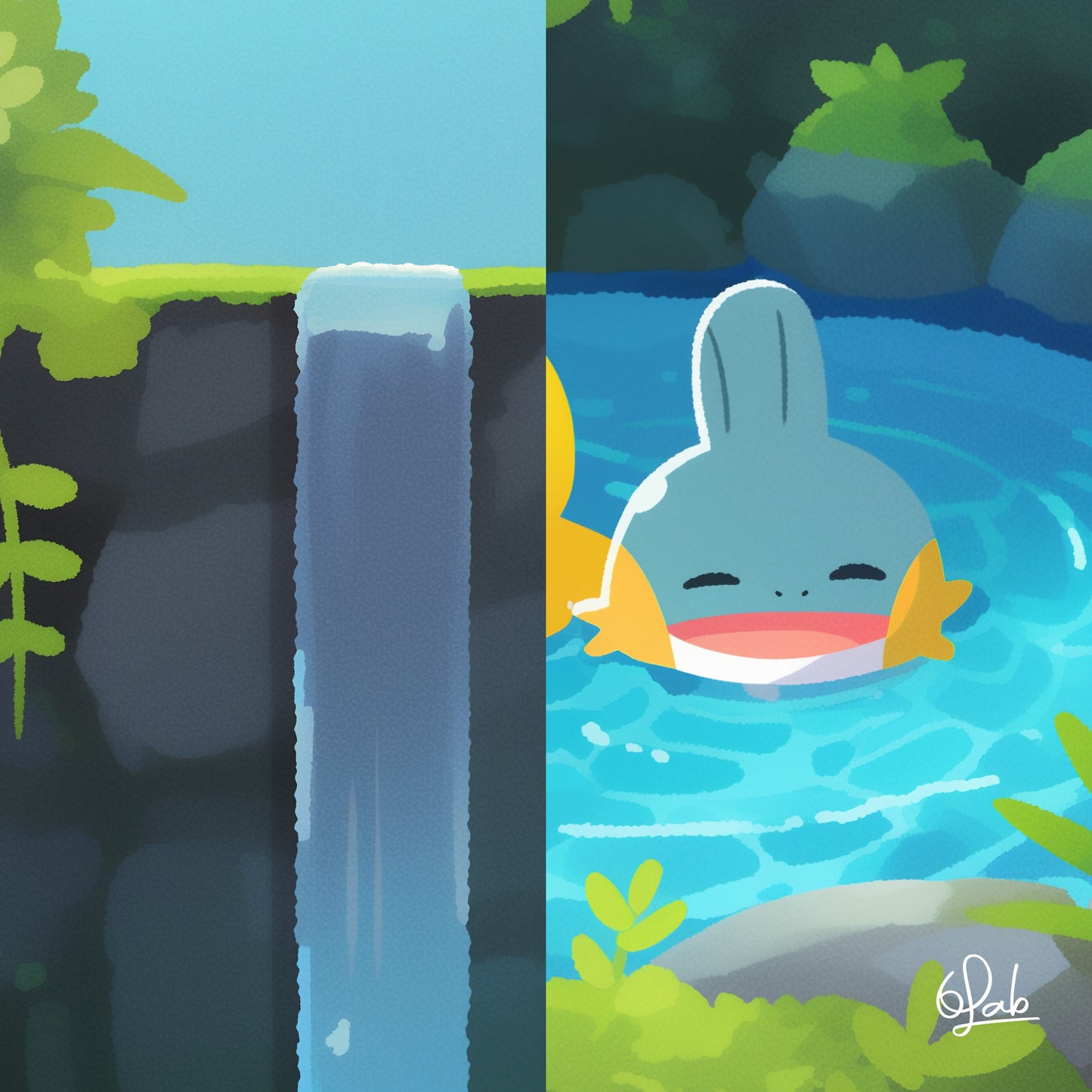 Psyduck & Mudkip’s Healing Pool Canvas