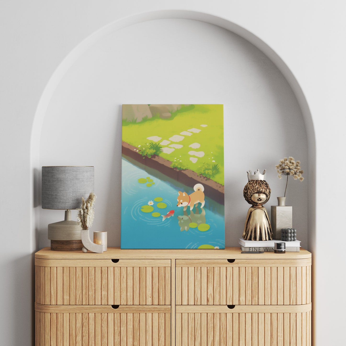 Dog and Fish's Curious Stare Canvas