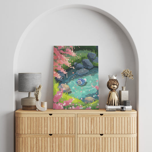 Poliwag's Peaceful Float Under the Sakura Canvas