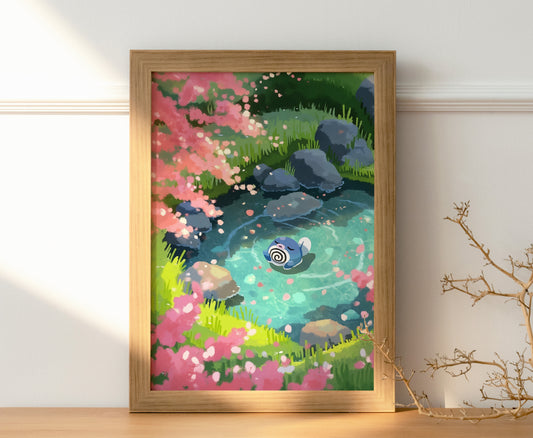 Poliwag's Peaceful Float Under the Sakura Posters