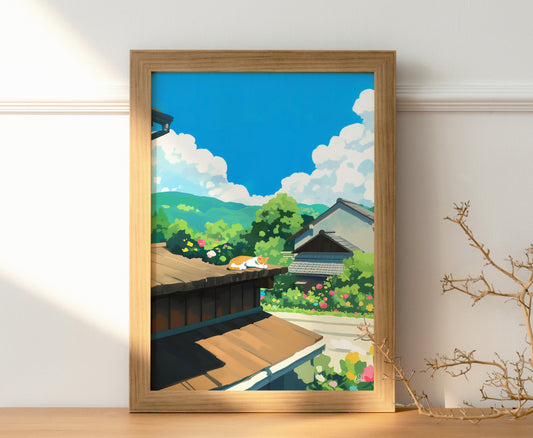 Rooftop Sleeping Cat Posters