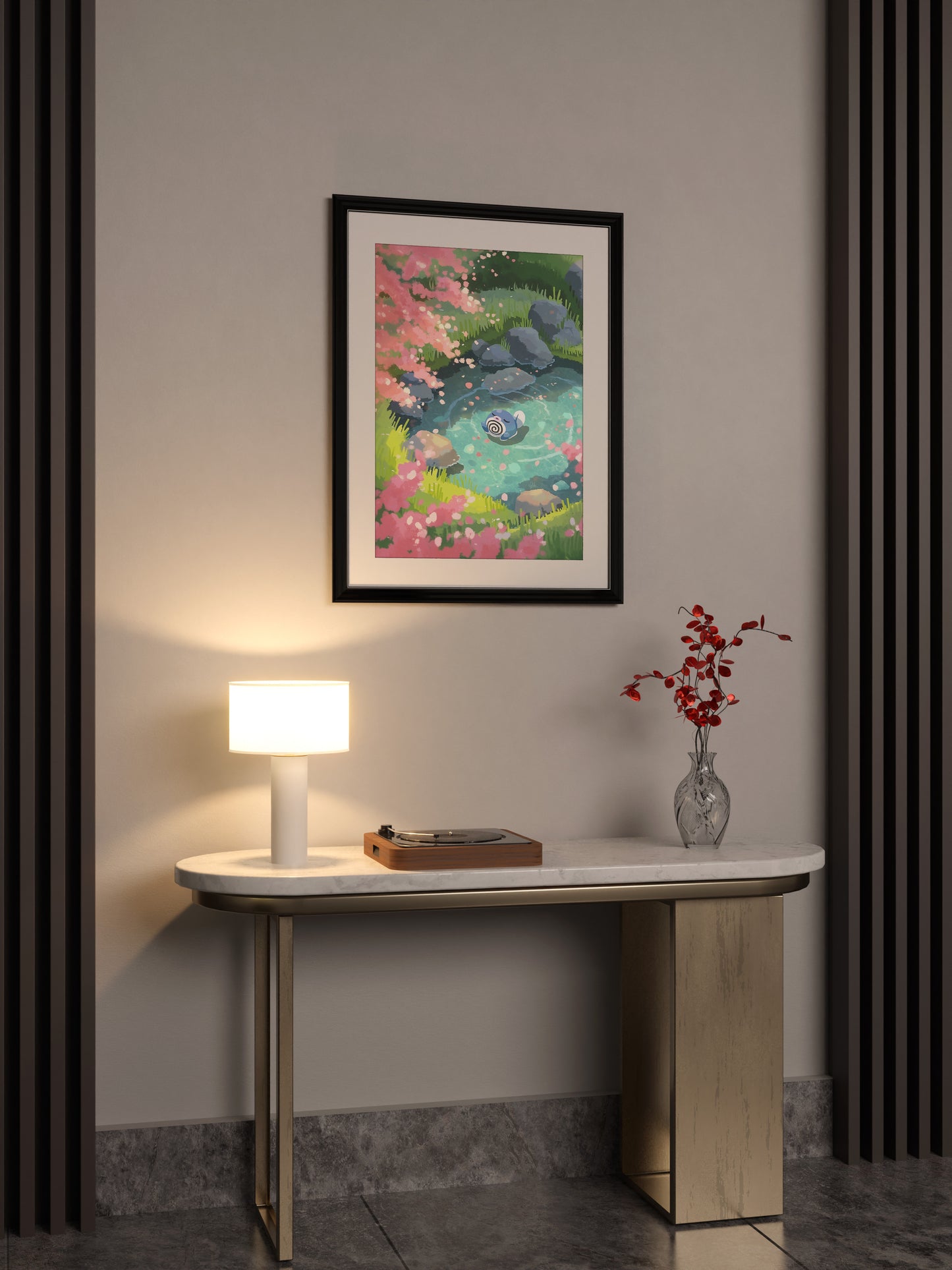 Poliwag's Peaceful Float Under the Sakura Posters