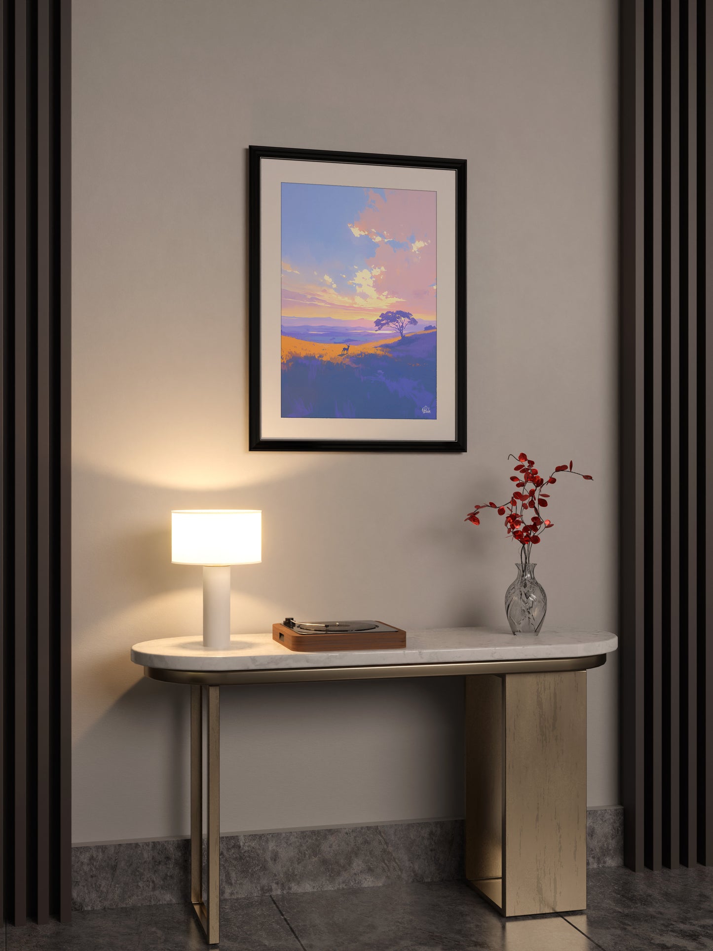 Deer in Purple Dusk Posters